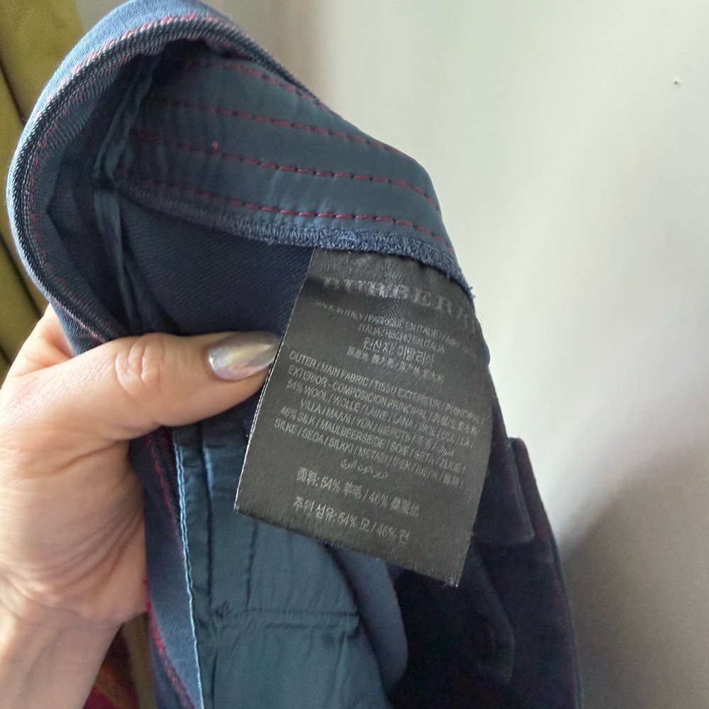 Burberry Navy Red Contrast Stitch Flared Mid Rise Trousers 4 - Picture 7 of 7